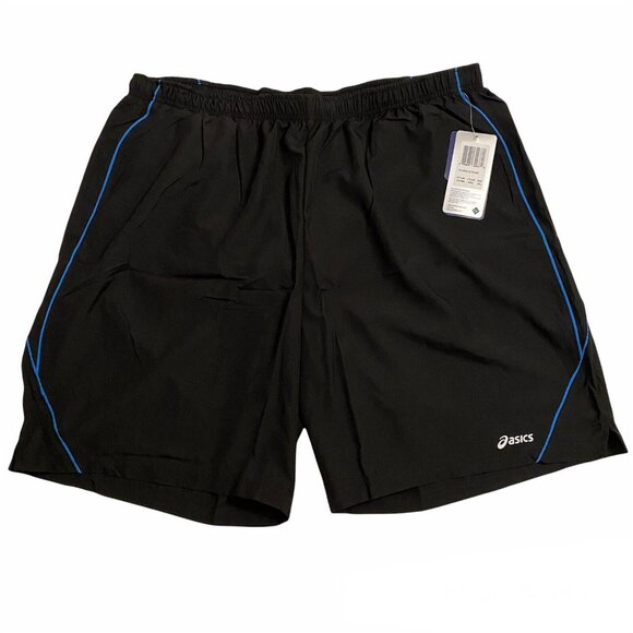 ASICS 92 Mens XXL 2XL Running Short Black Blue Hidden Pocket NWT MS1058-9060 - Picture 1 of 7